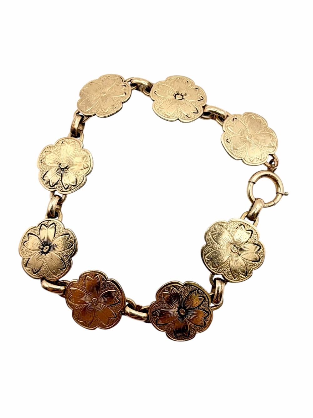 Vintage 1940s Gold Filled Flower Link Panel Bracelet